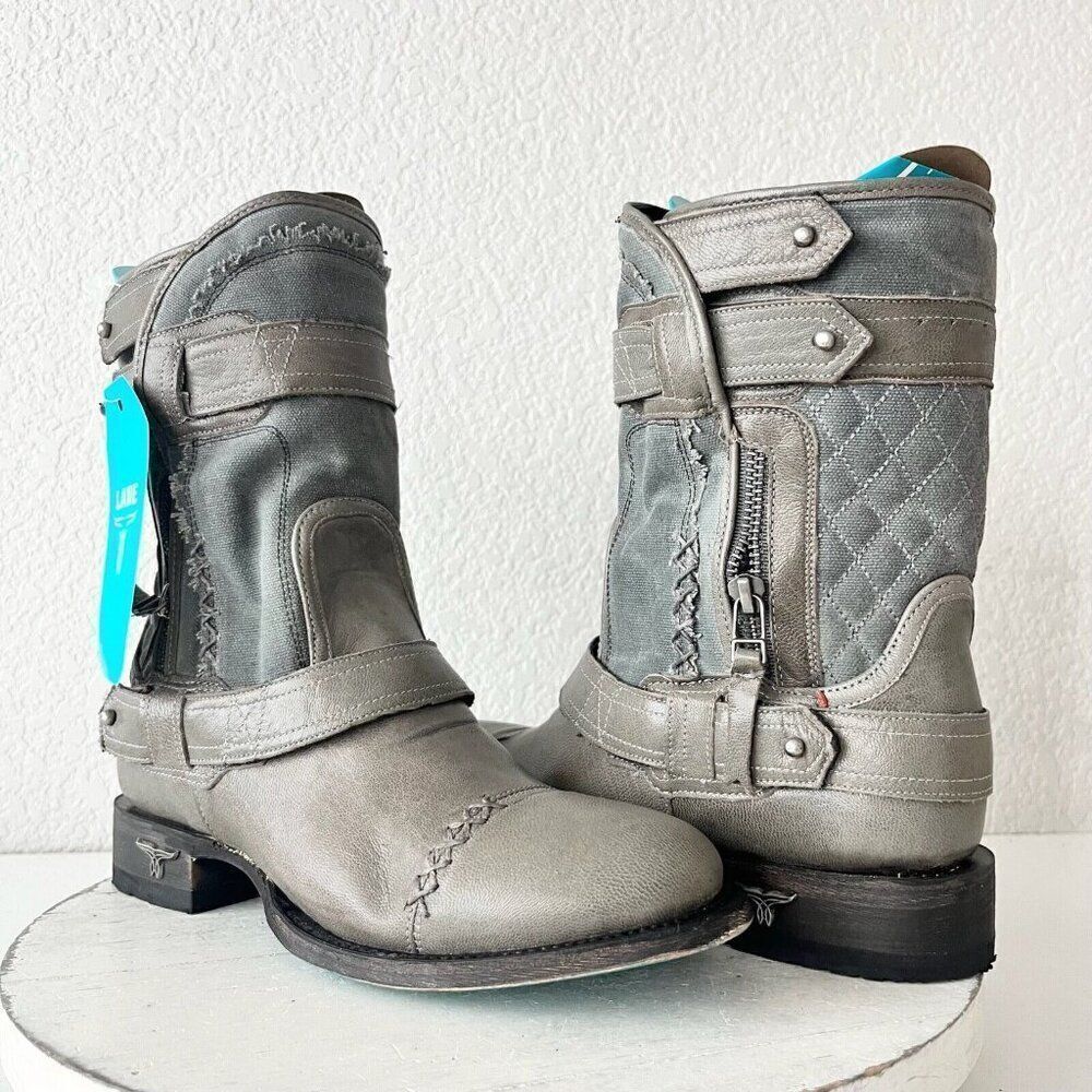 Lane Dustoff Women’s Western Boots Gray Moto Harness Zip Ankle Size 7.5